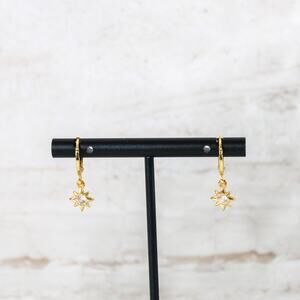 North Star Charm Huggie Hoop Earrings in White and Gold
